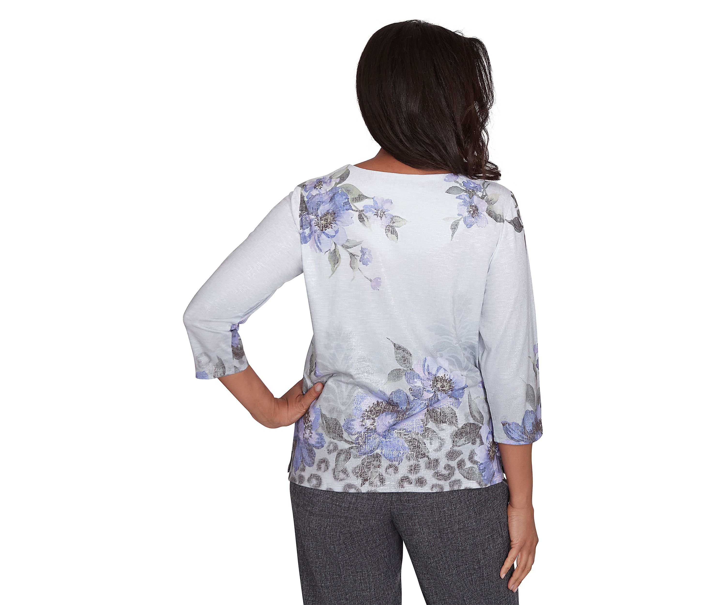 Womens Worth Avenue Asymmetrical Floral Shimmer Top