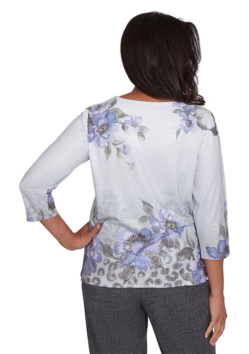 Womens Worth Avenue Asymmetrical Floral Shimmer Top
