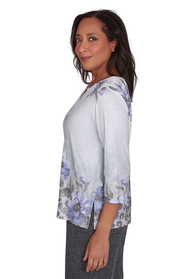 Womens Worth Avenue Asymmetrical Floral Shimmer Top