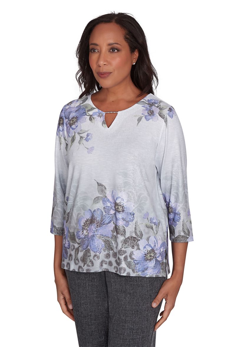 Womens Worth Avenue Asymmetrical Floral Shimmer Top