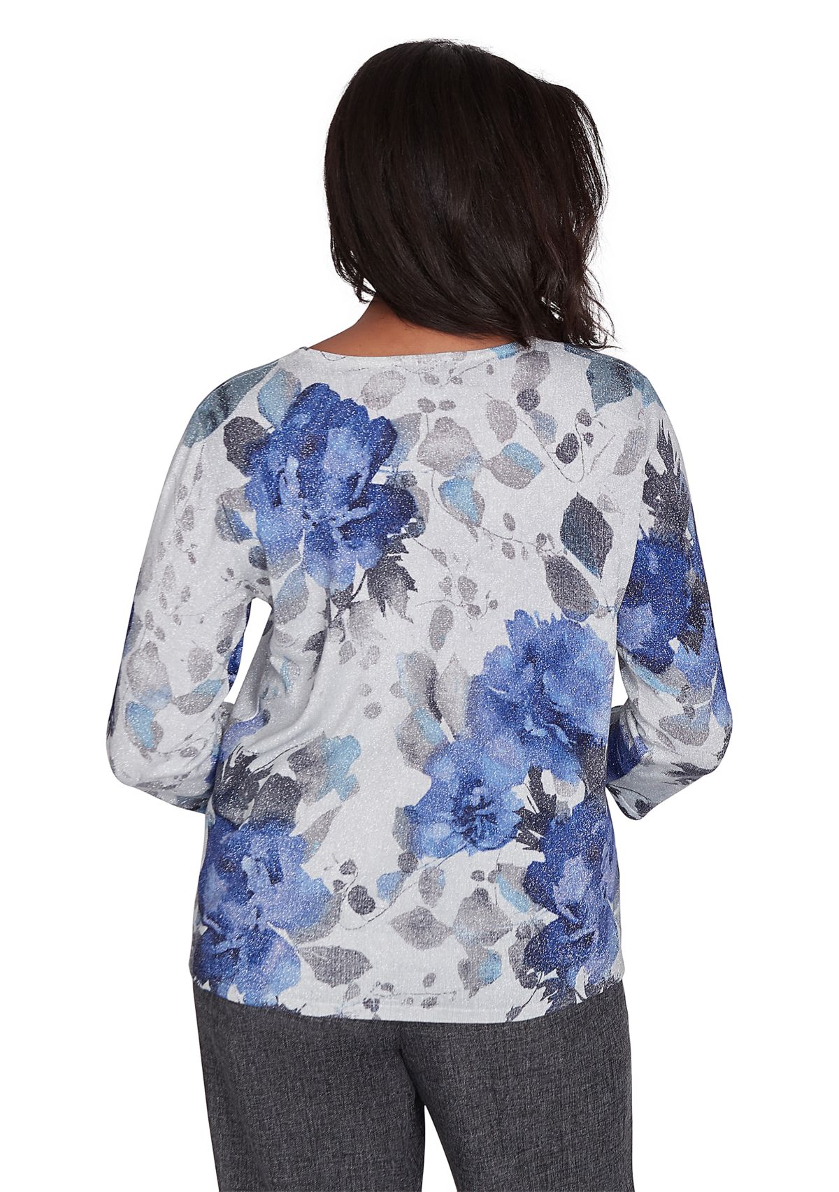 Womens Worth Avenue Watercolor Shimmer Floral Printed Top