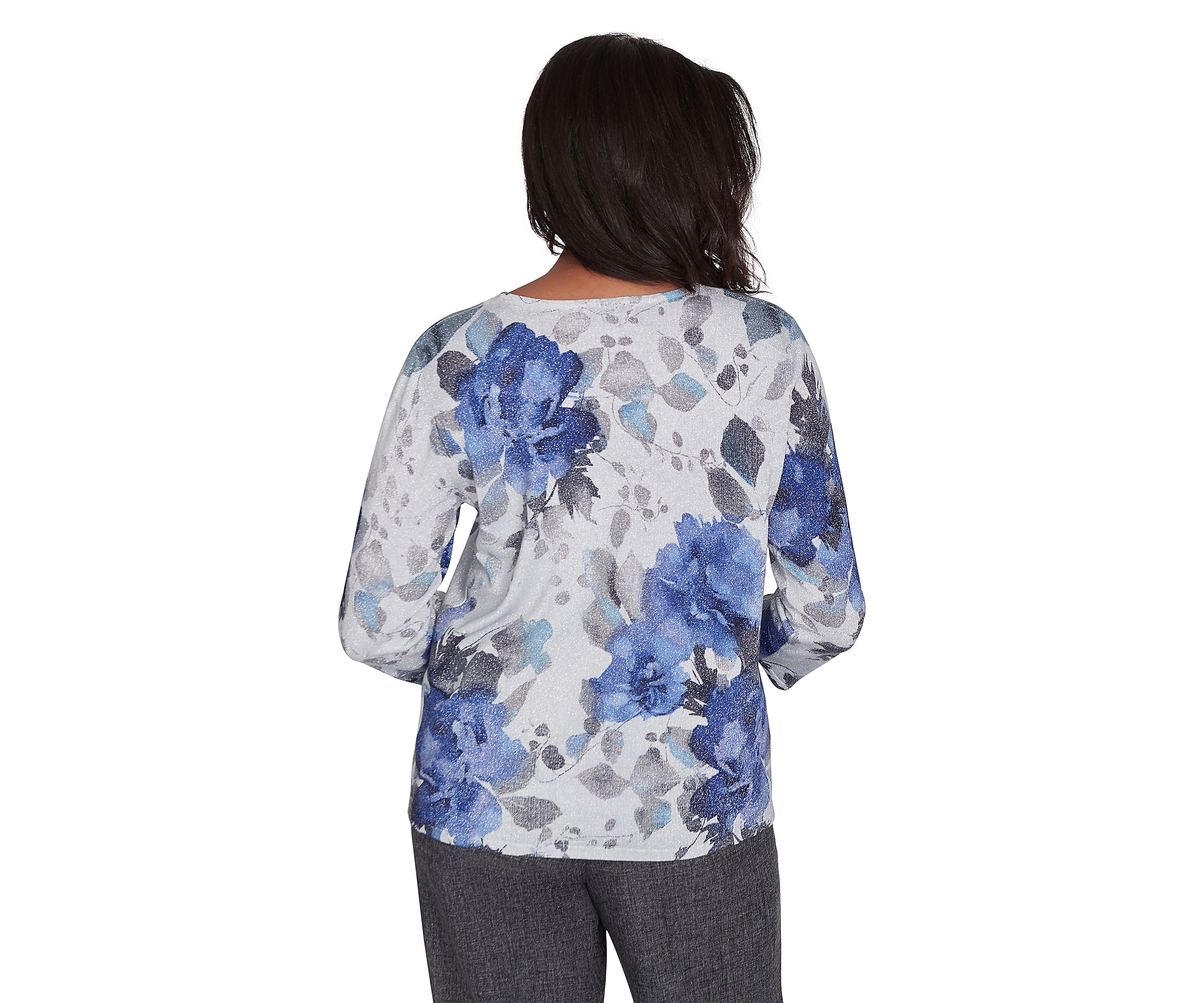 Womens Worth Avenue Watercolor Shimmer Floral Printed Top