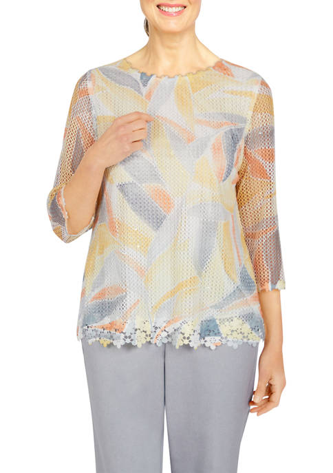 Alfred Dunner Womens Stained Glass Printed Top