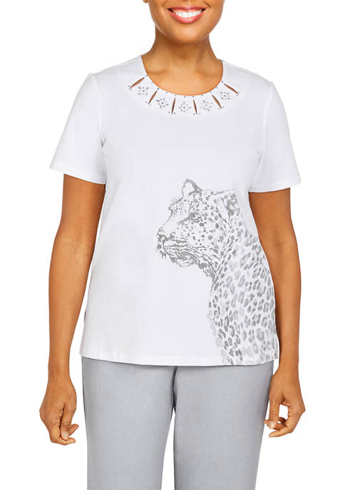 Alfred Dunner Petite Short Sleeve Cheetah Print T-Shirt
