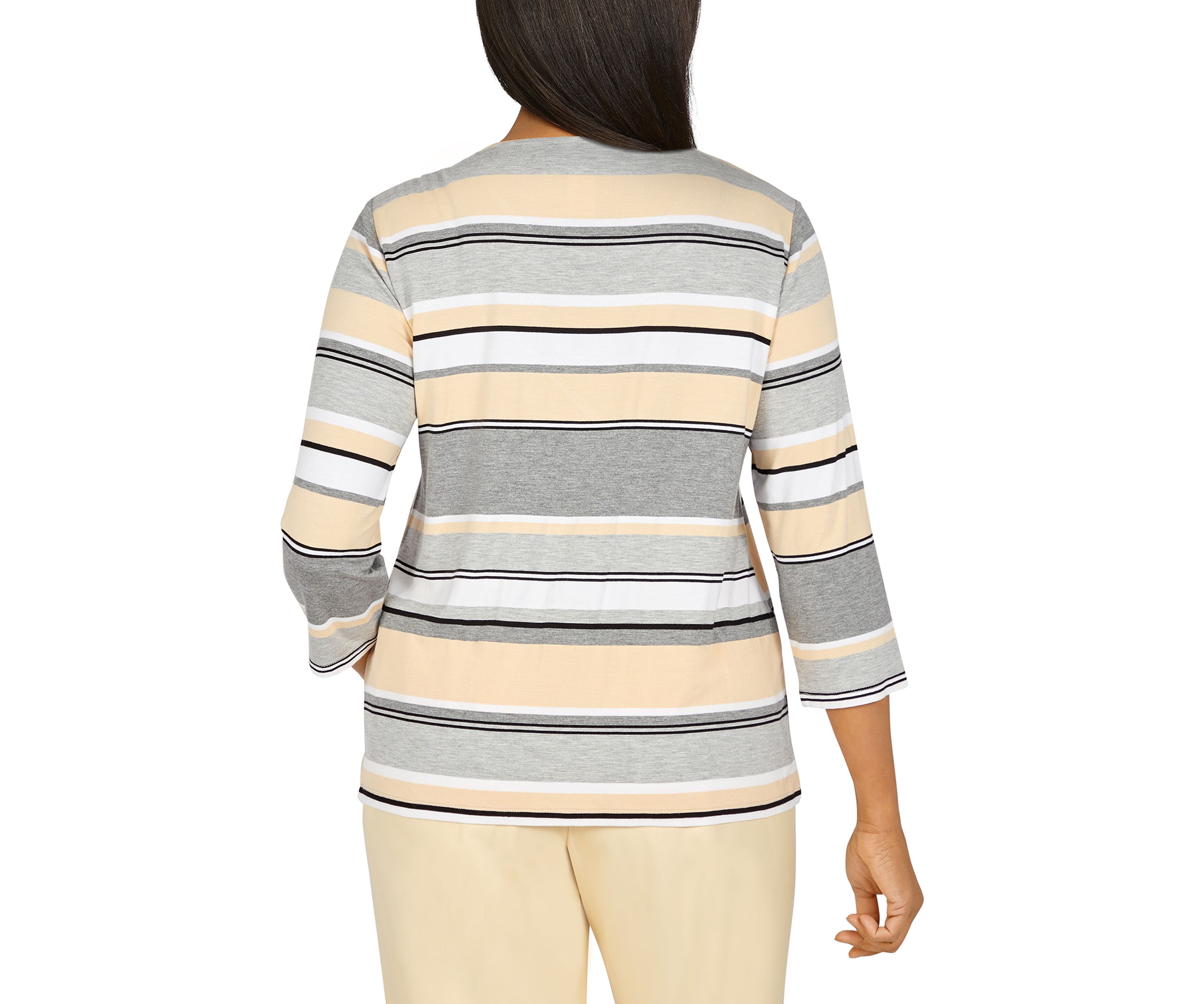 Petite 3/4 Sleeve Spliced Stripe Top