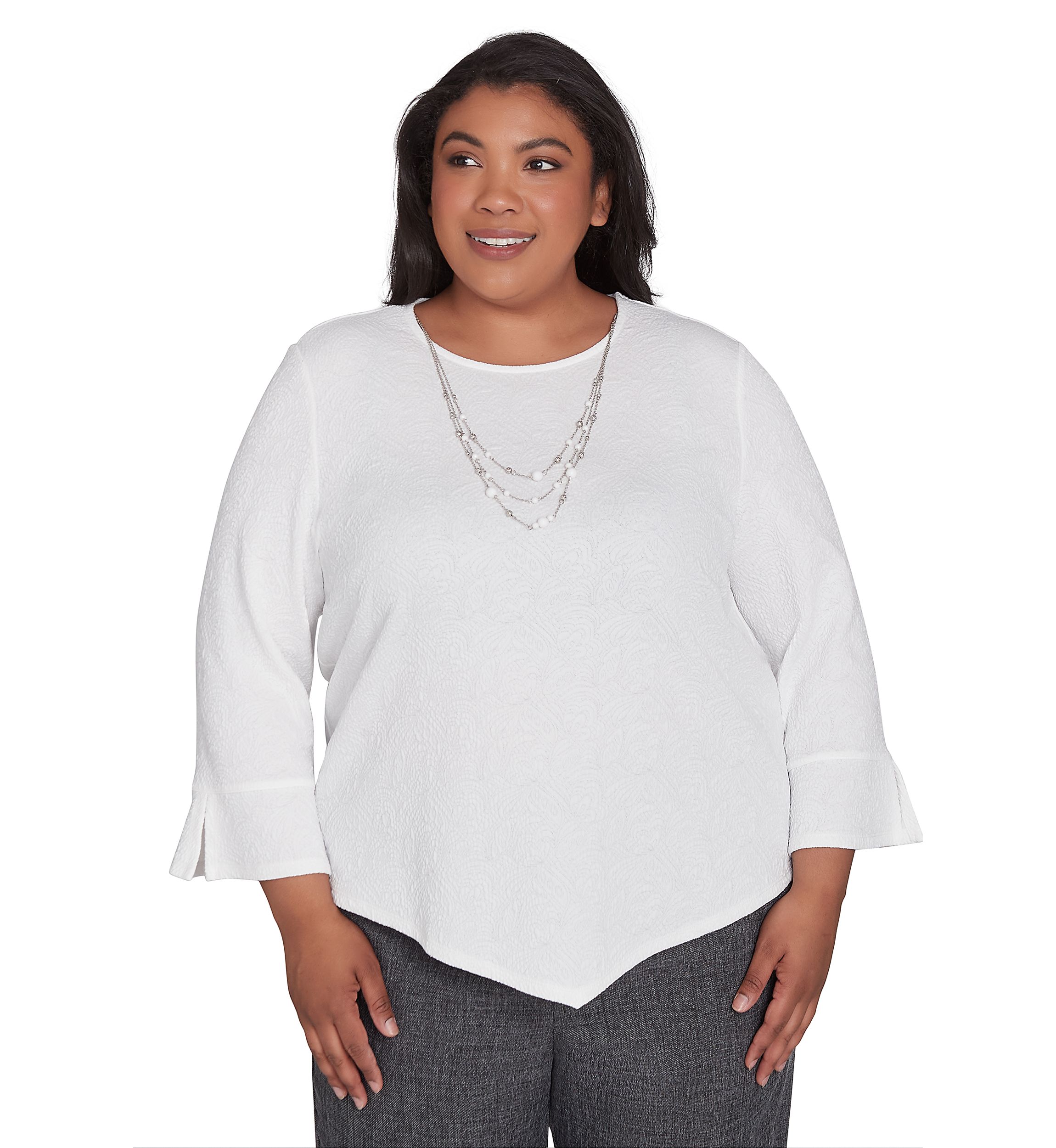 Plus Size Worth Avenue Texture Top with Necklace