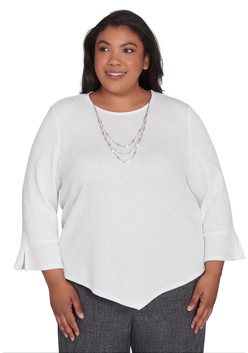 Plus Size Worth Avenue Texture Top with Necklace