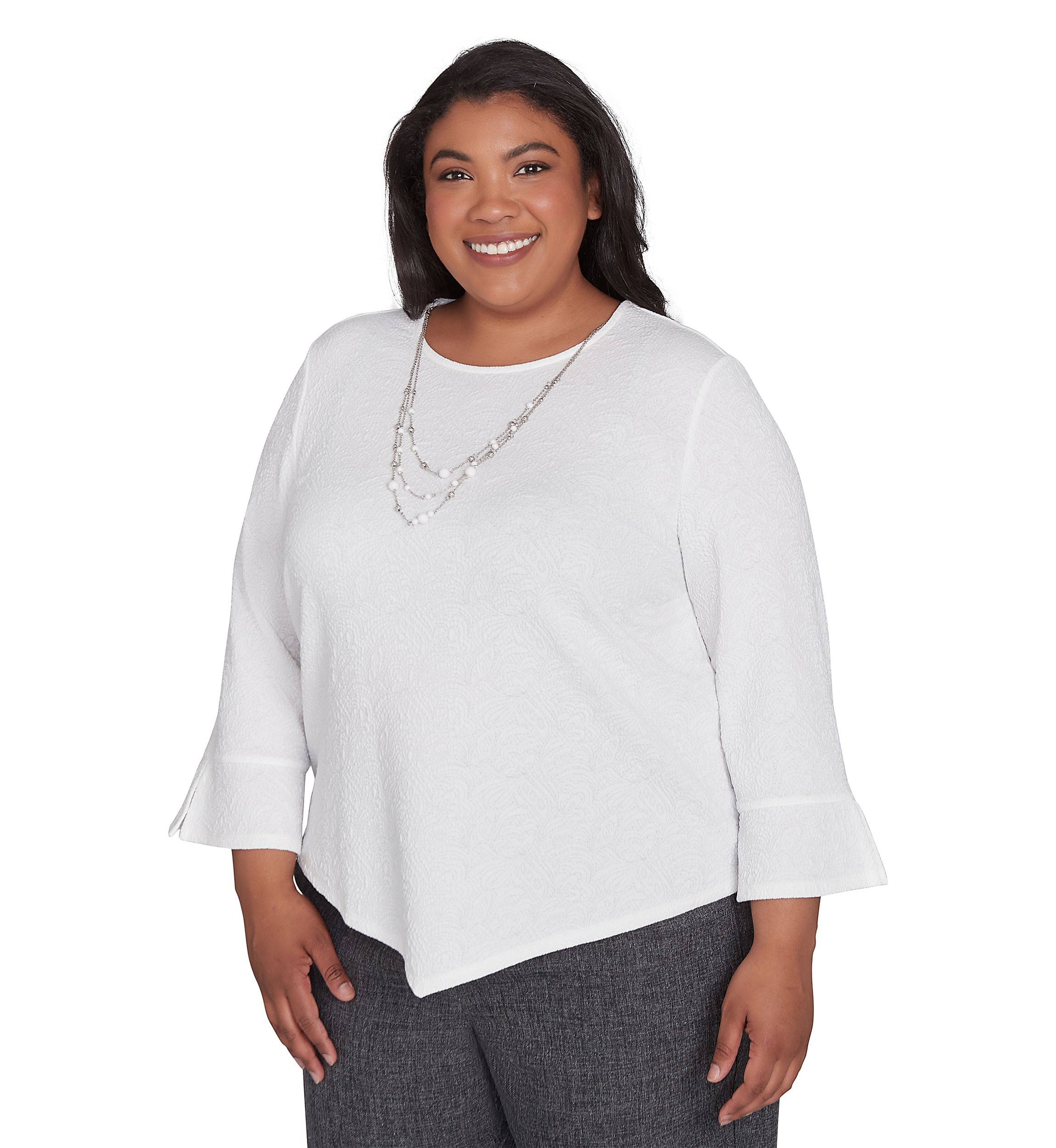 Plus Size Worth Avenue Texture Top with Necklace