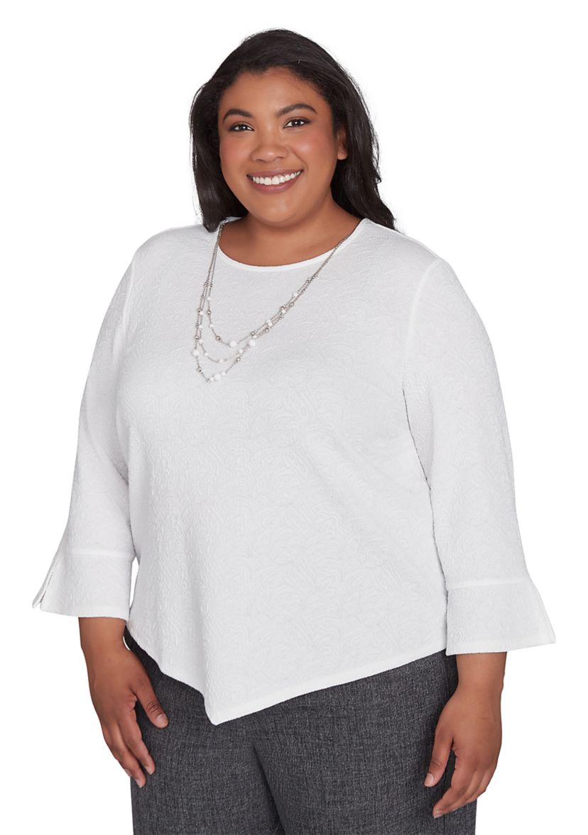 Plus Size Worth Avenue Texture Top with Necklace