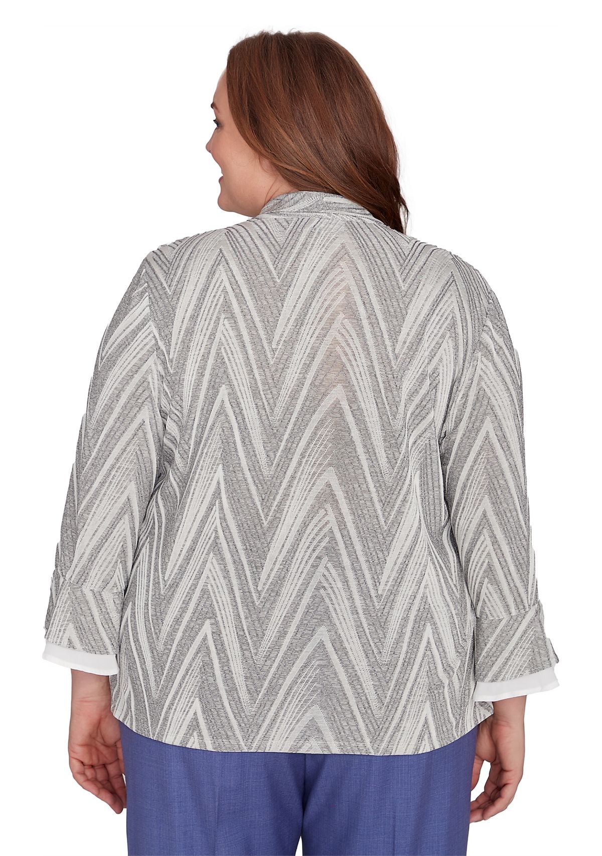 Plus Size Worth Avenue Chevron Two In One Top with Flutter Sleeves