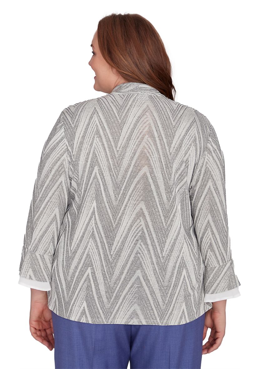 Plus Size Worth Avenue Chevron Two In One Top with Flutter Sleeves