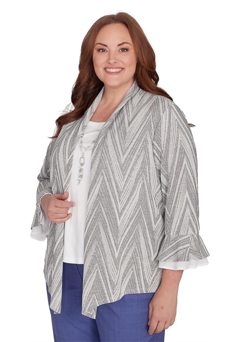 Plus Size Worth Avenue Chevron Two In One Top with Flutter Sleeves
