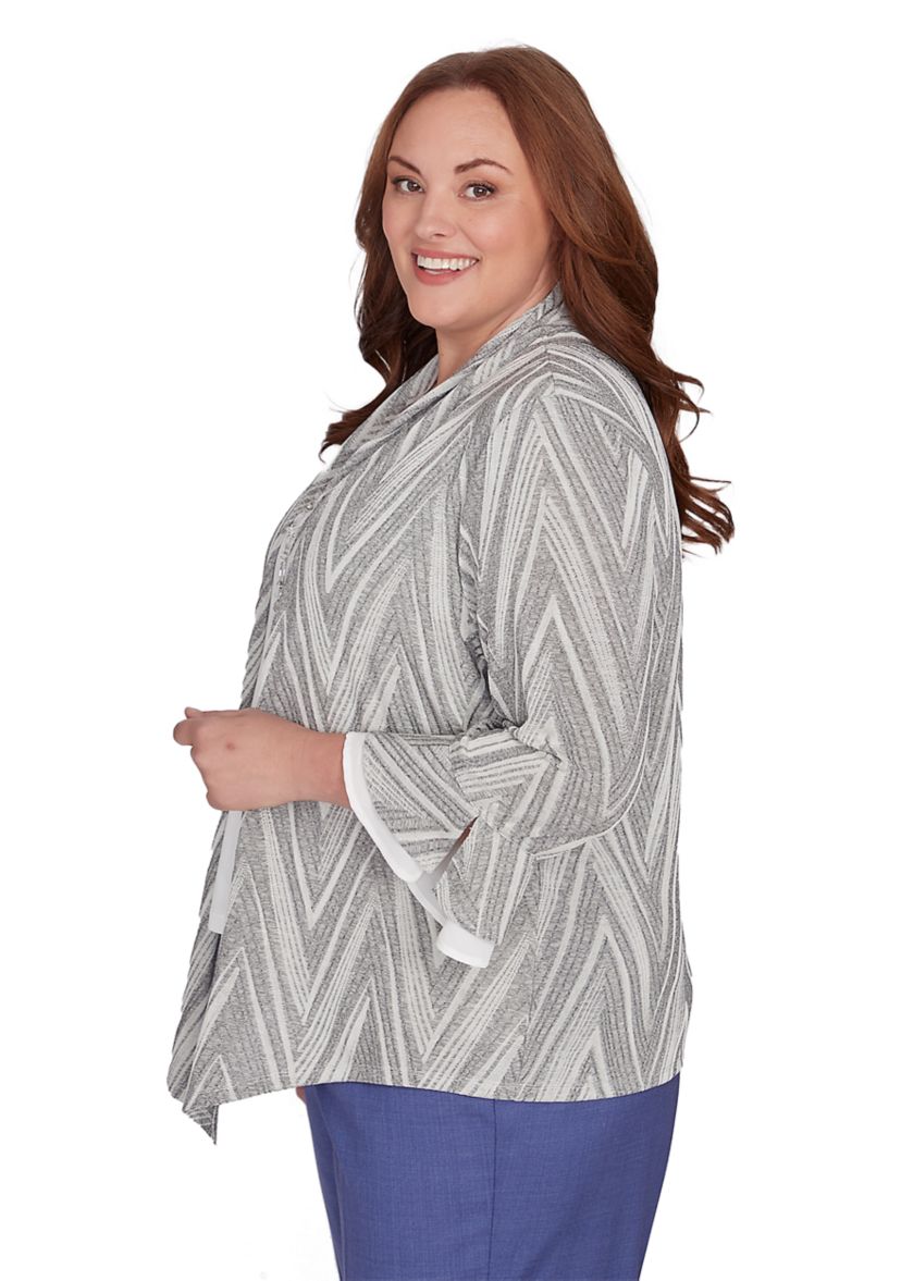 Plus Size Worth Avenue Chevron Two In One Top with Flutter Sleeves