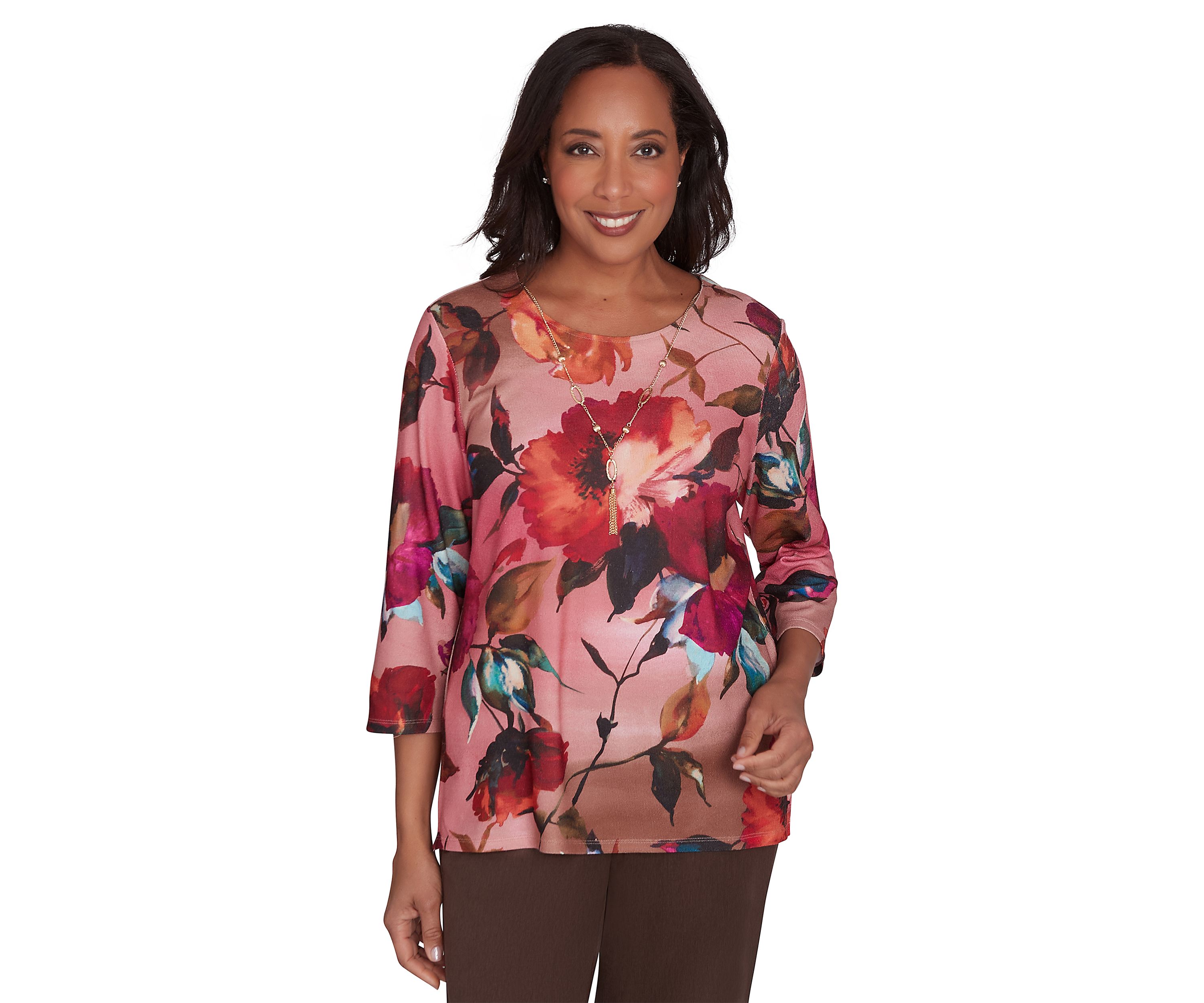 Womens Wine Country Dramatic Floral Printed Top