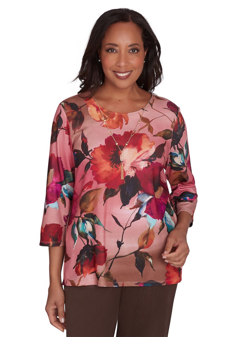 Womens Wine Country Dramatic Floral Printed Top