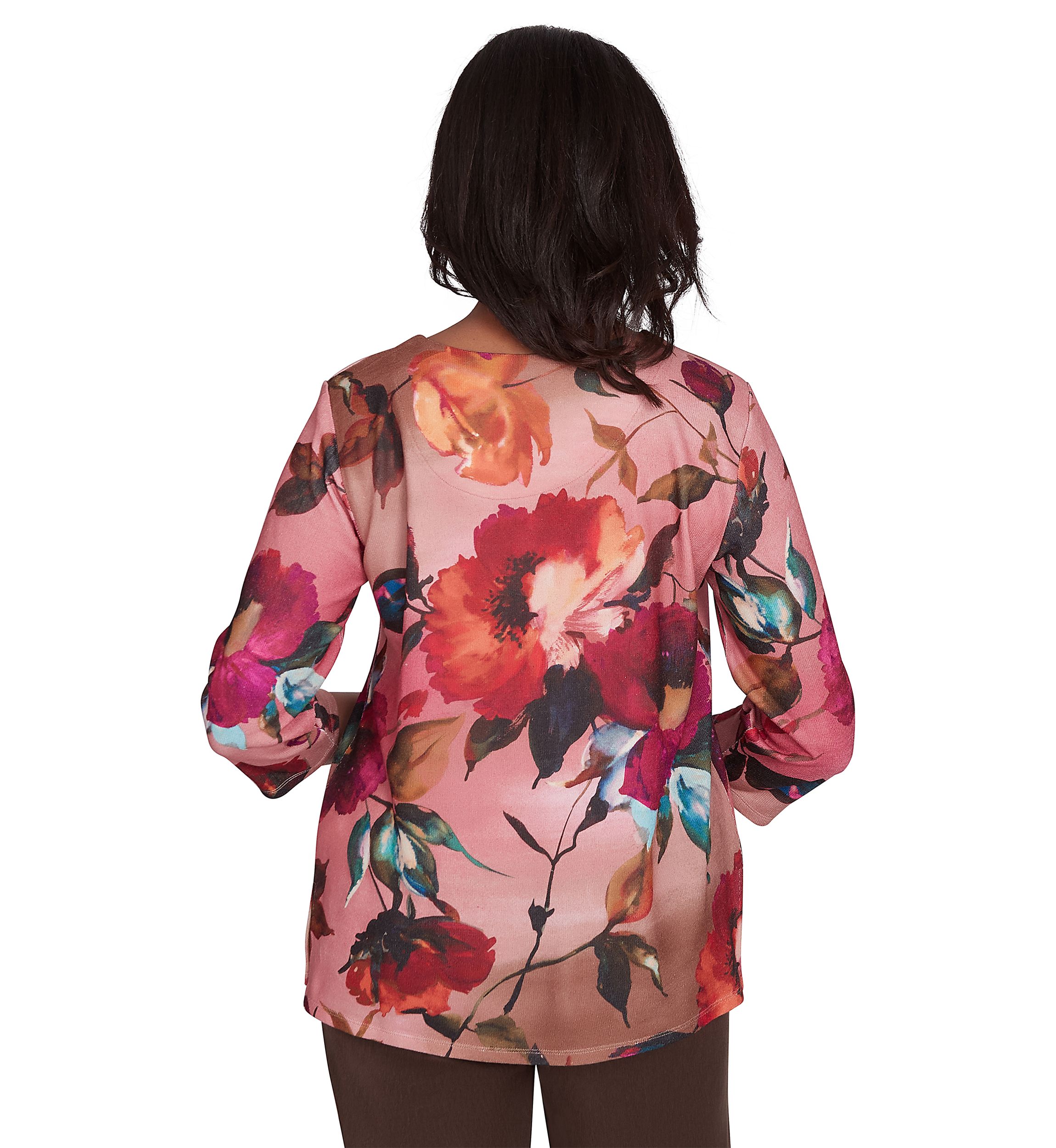 Womens Wine Country Dramatic Floral Printed Top