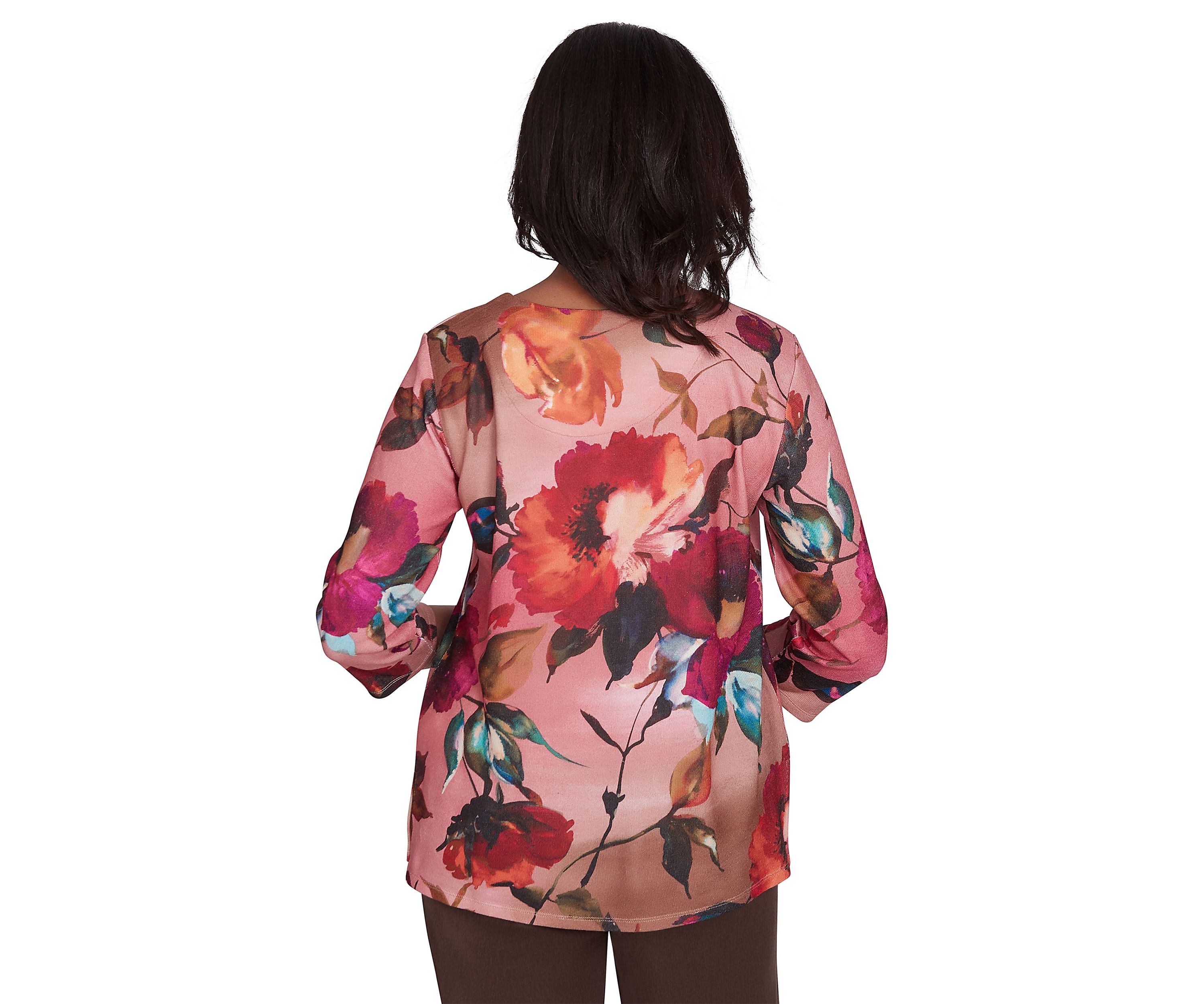Womens Wine Country Dramatic Floral Printed Top
