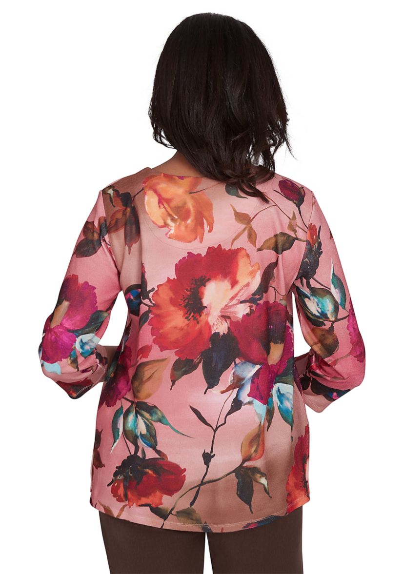 Womens Wine Country Dramatic Floral Printed Top