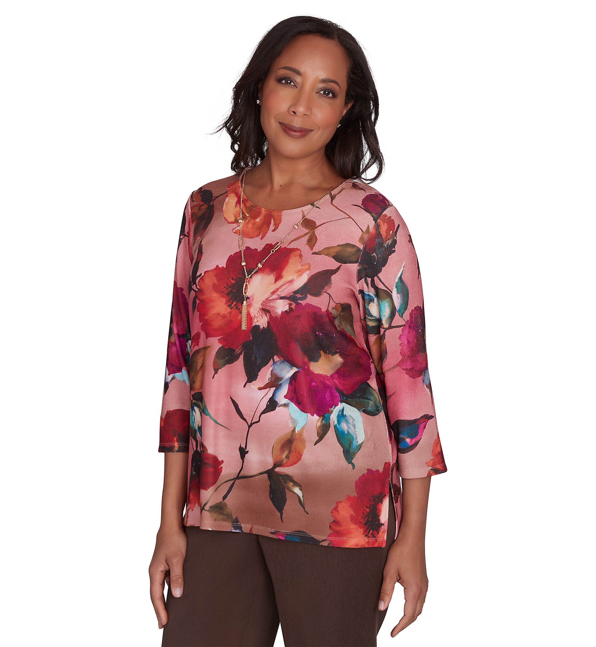 Womens Wine Country Dramatic Floral Printed Top