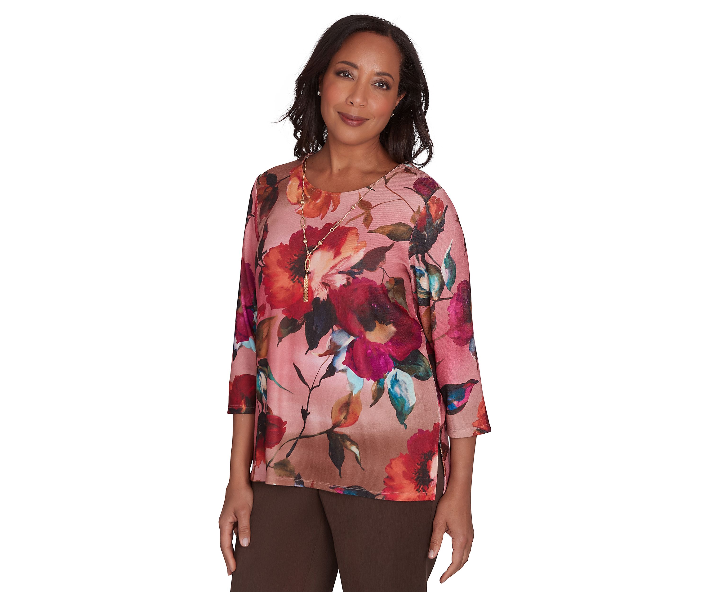 Womens Wine Country Dramatic Floral Printed Top