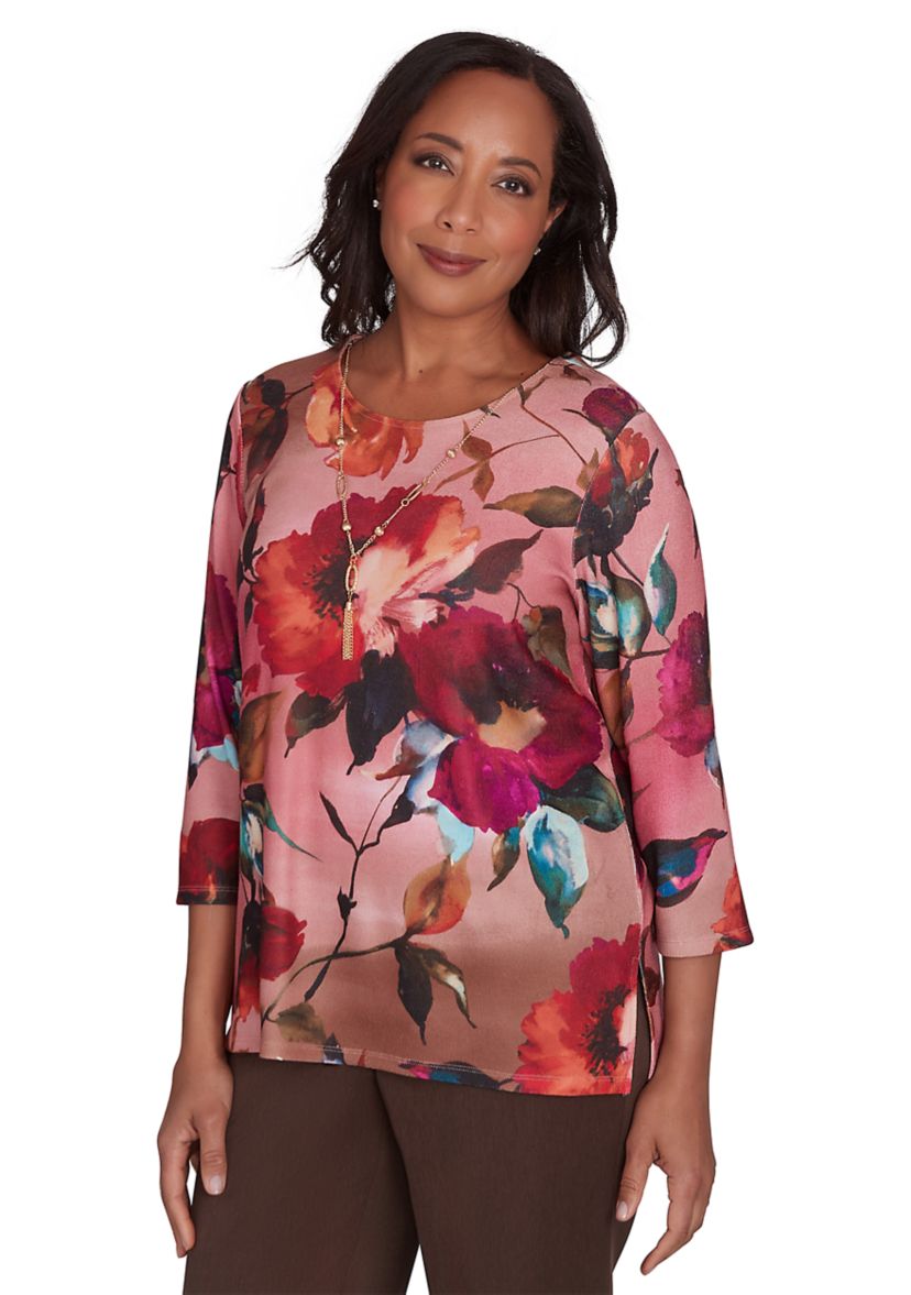 Womens Wine Country Dramatic Floral Printed Top