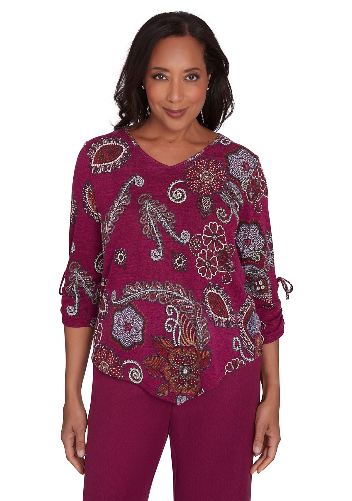 Womens Wine Country Melange Floral Medallion Top