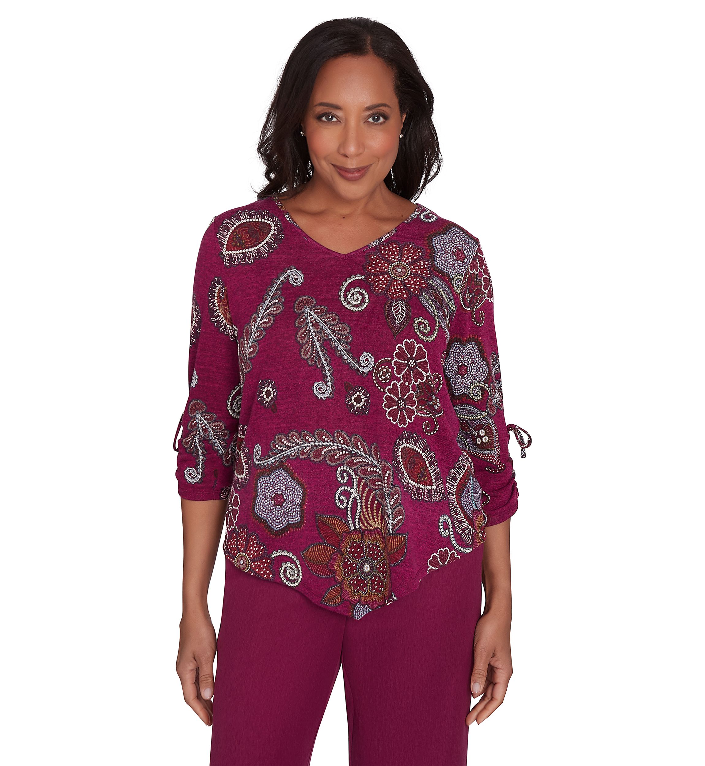Womens Wine Country Melange Floral Medallion Top