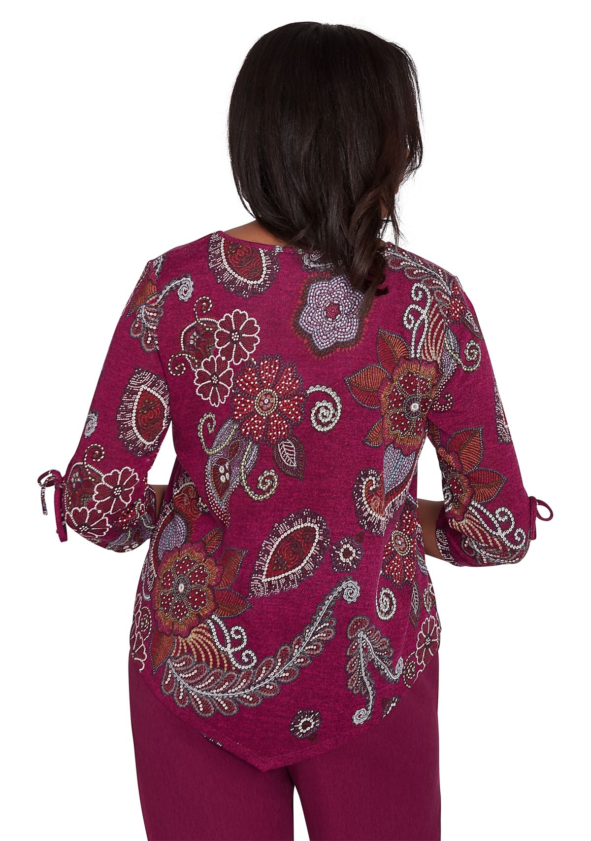 Womens Wine Country Melange Floral Medallion Top