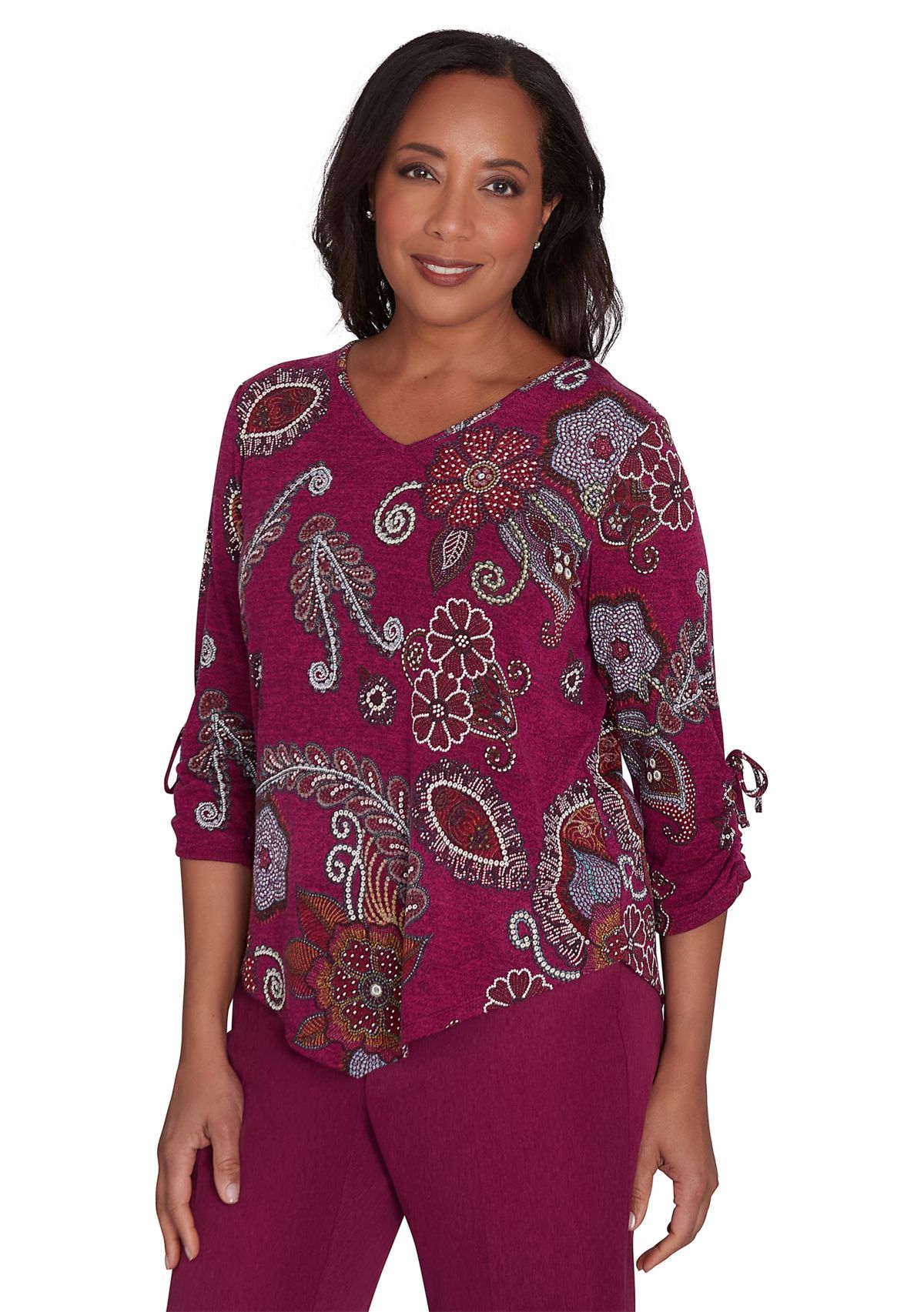 Womens Wine Country Melange Floral Medallion Top