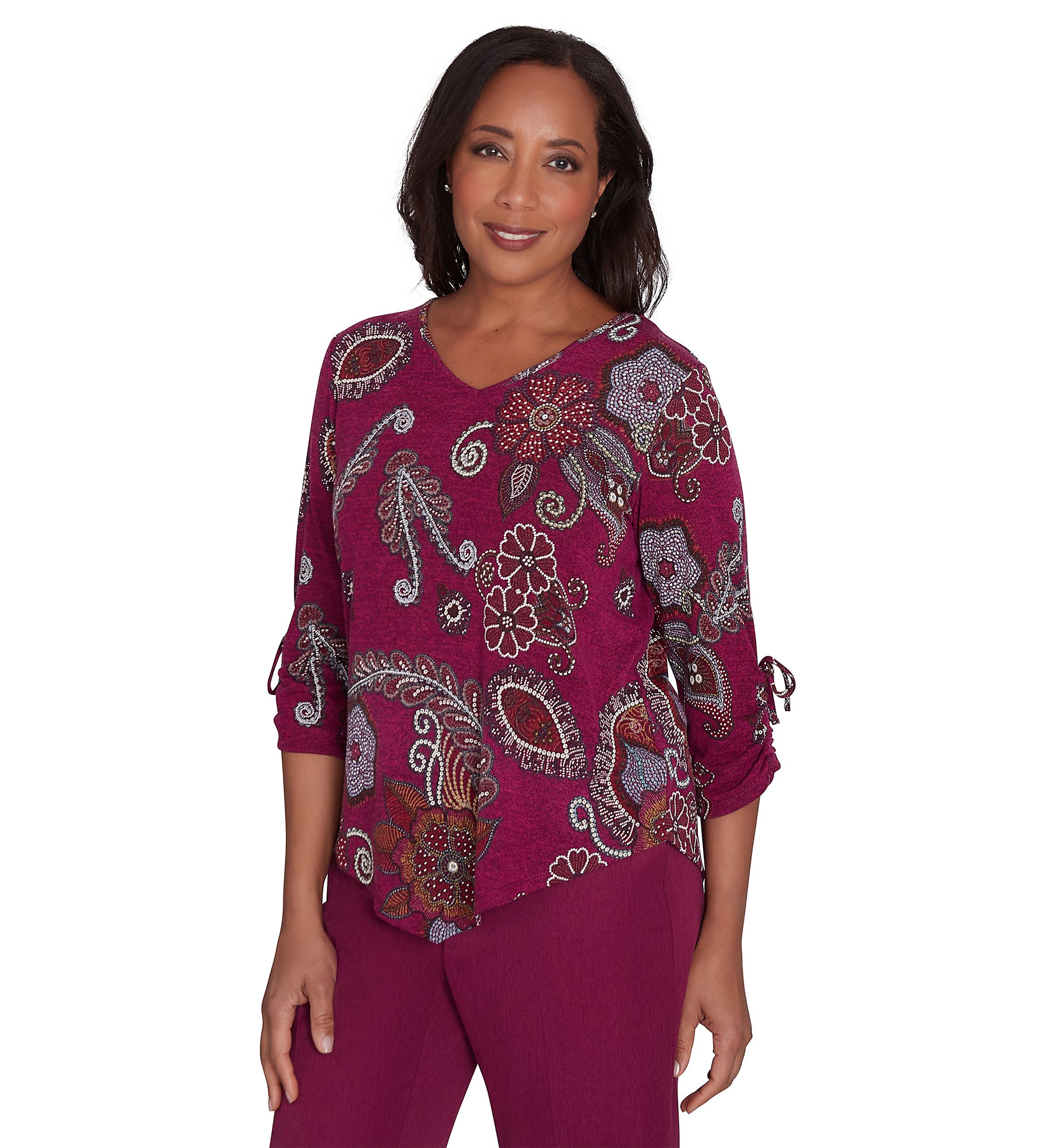 Womens Wine Country Melange Floral Medallion Top