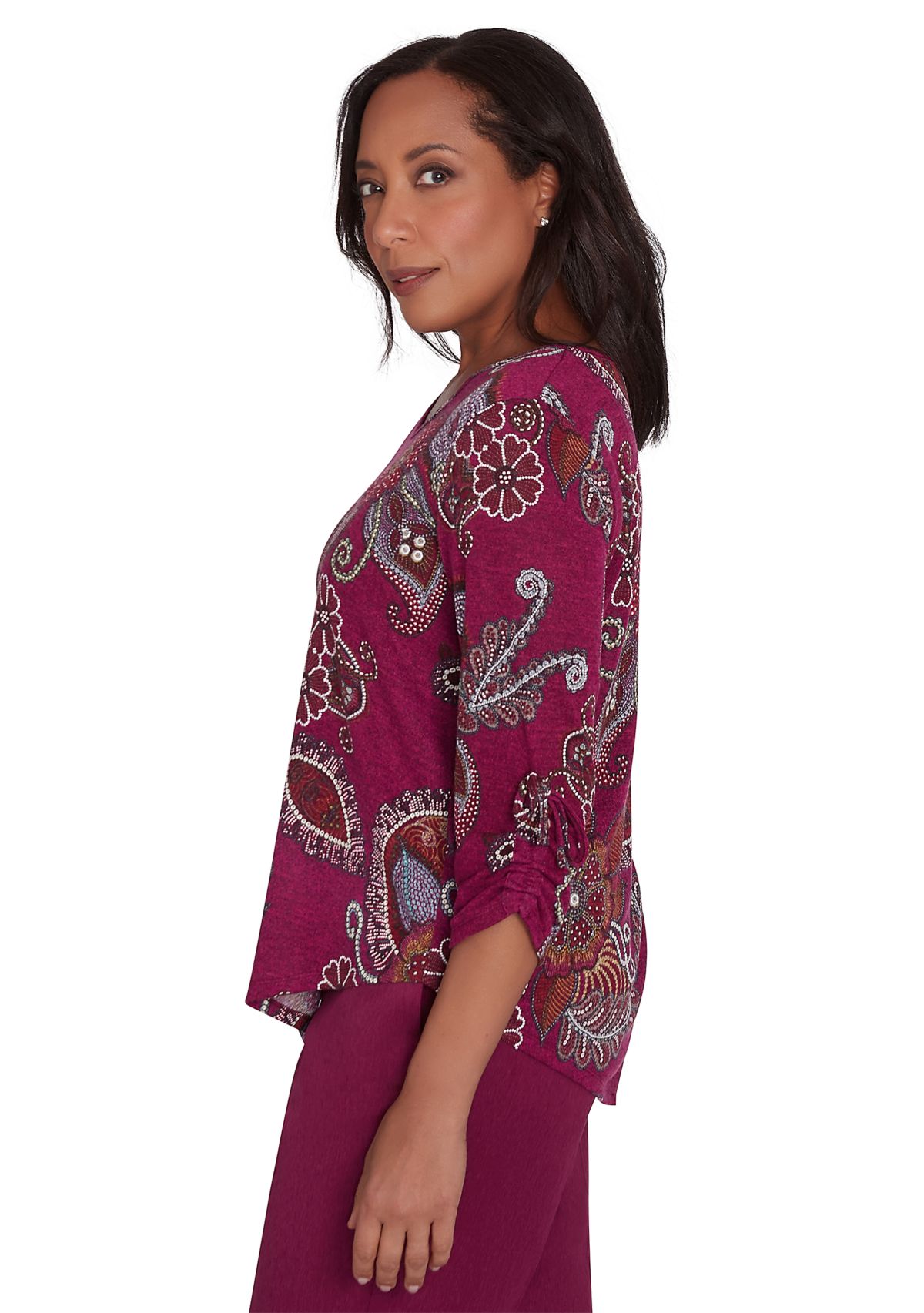 Womens Wine Country Melange Floral Medallion Top