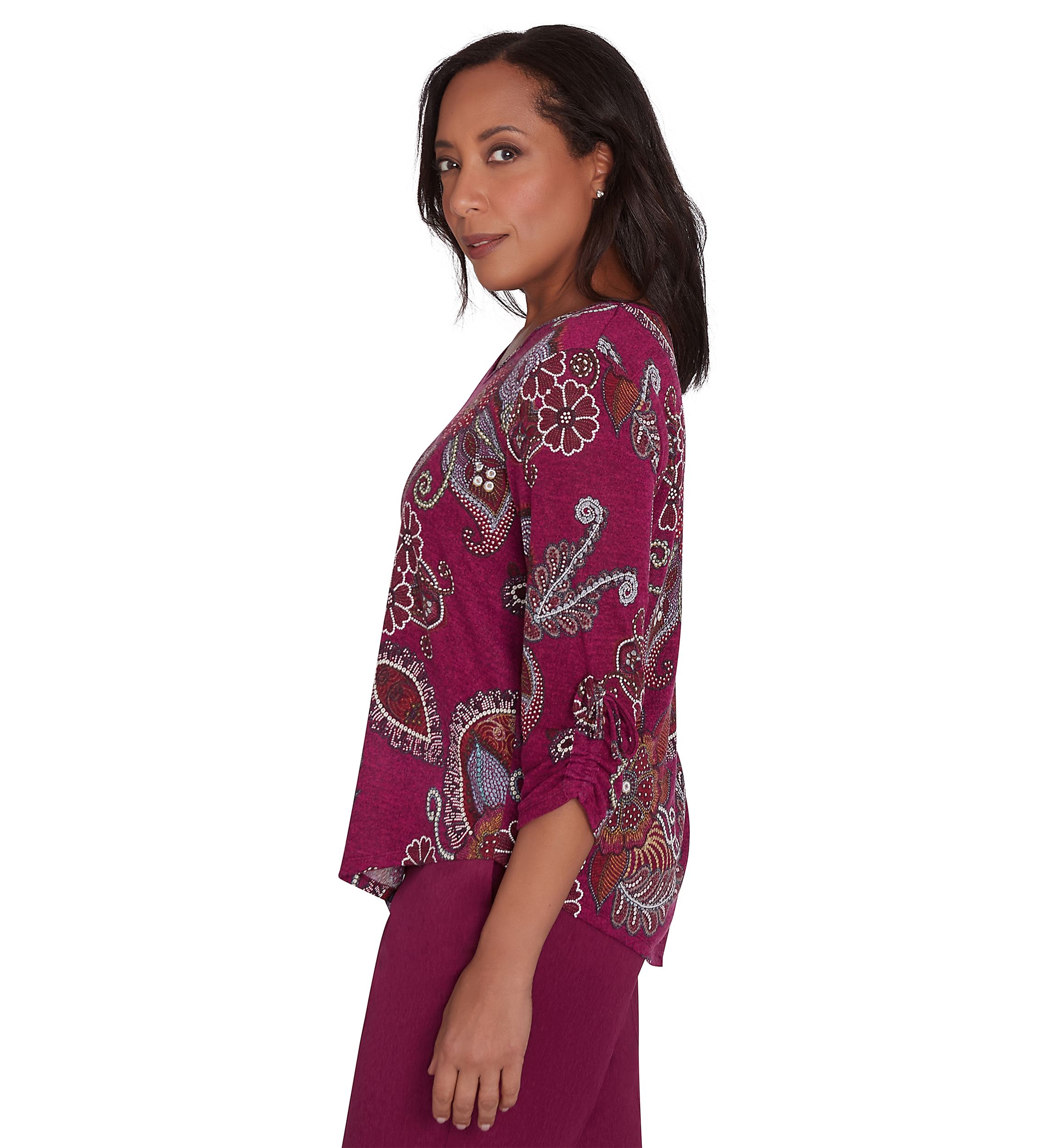 Womens Wine Country Melange Floral Medallion Top