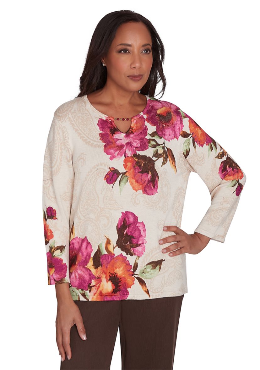 Womens Wine Country Watercolor Floral Top