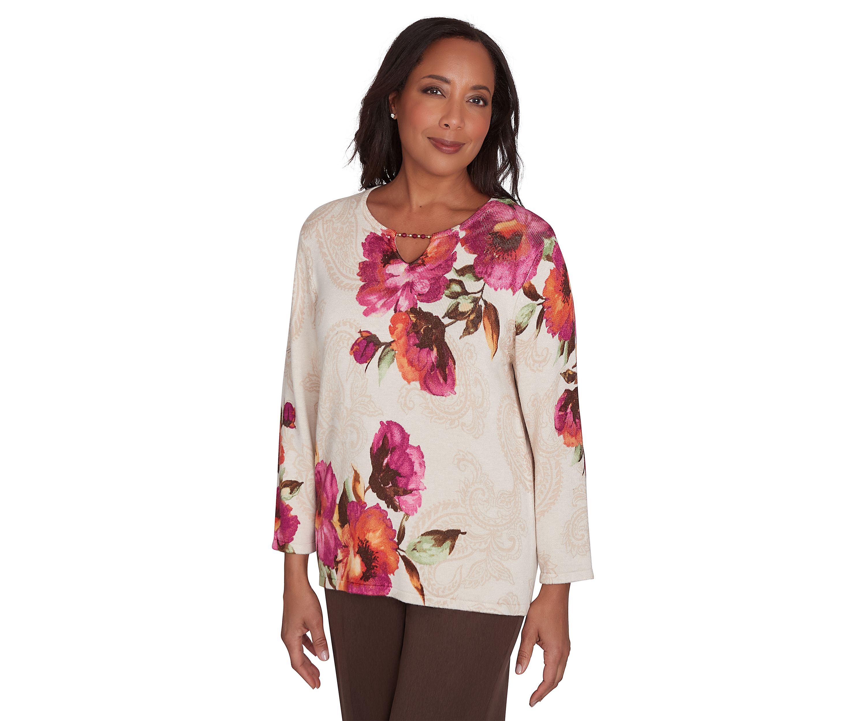 Womens Wine Country Watercolor Floral Top