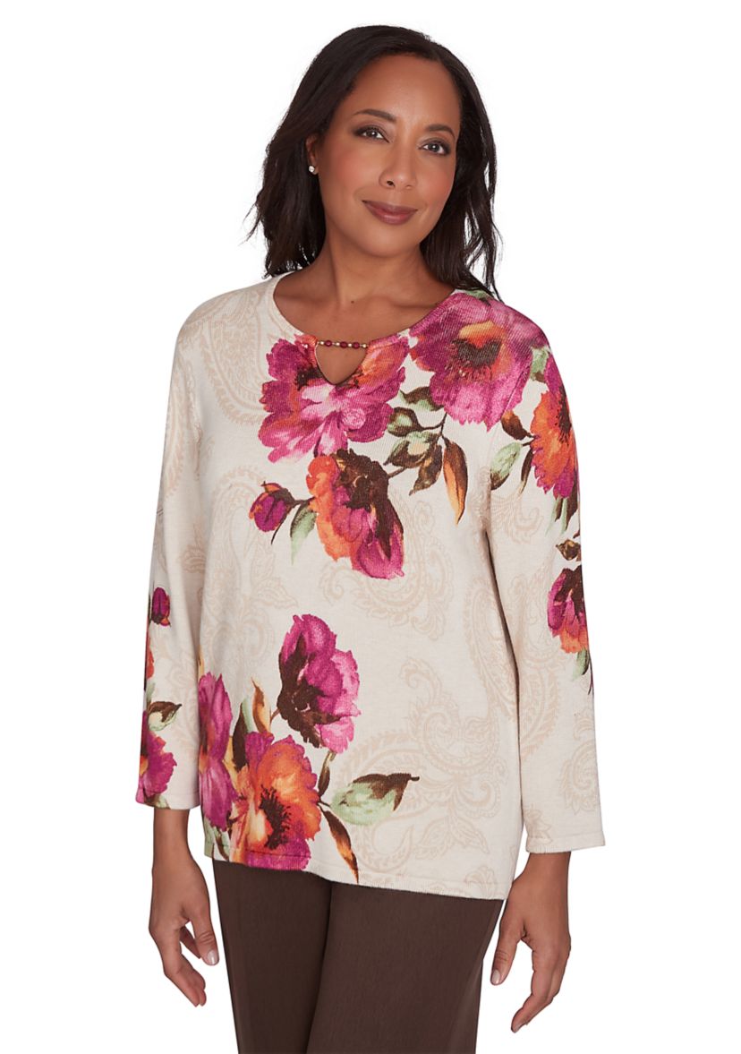 Womens Wine Country Watercolor Floral Top