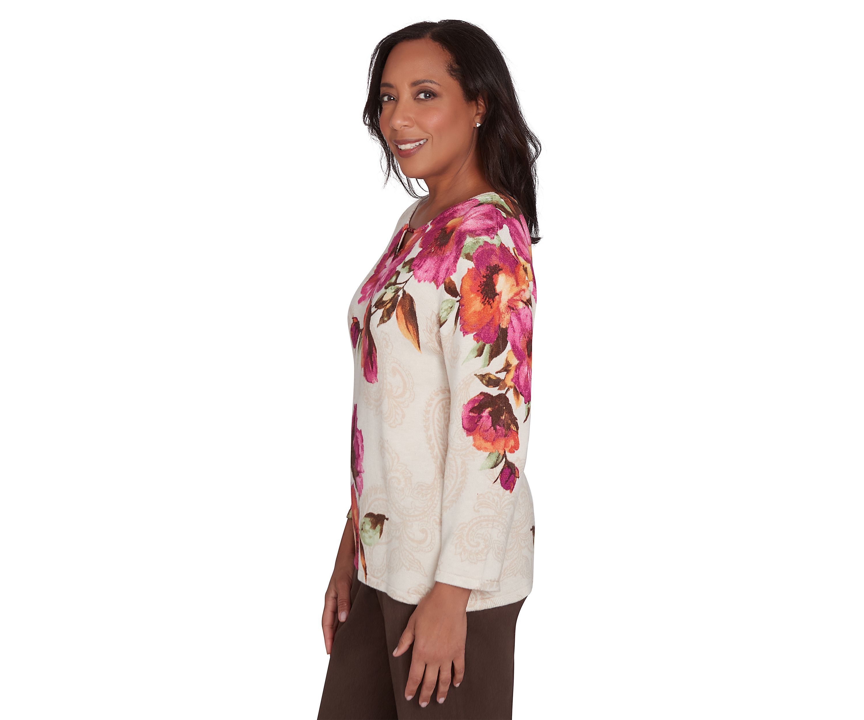 Womens Wine Country Watercolor Floral Top