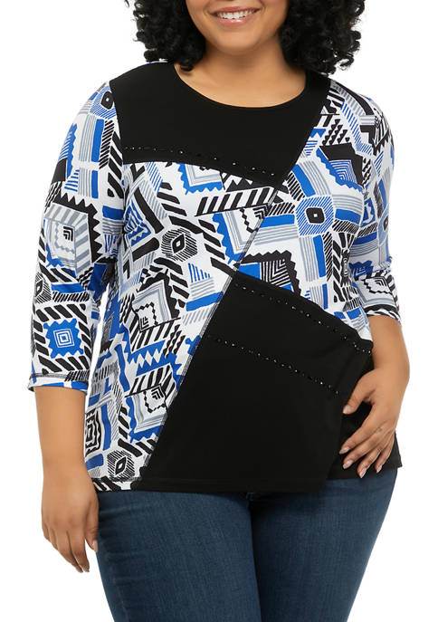 Alfred Dunner Plus Size 3/4 Sleeve Geometric Color