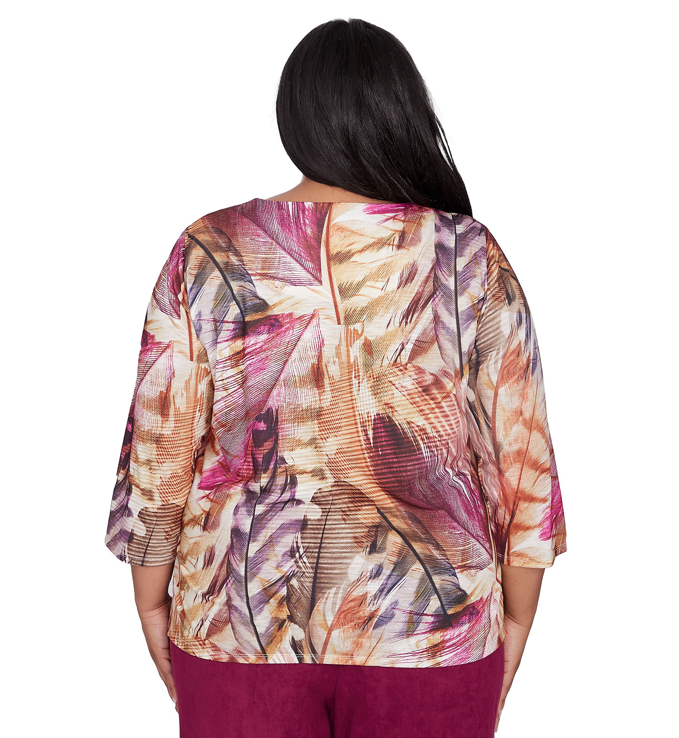 Plus Size Wine Country Feathers Lace Neck Top