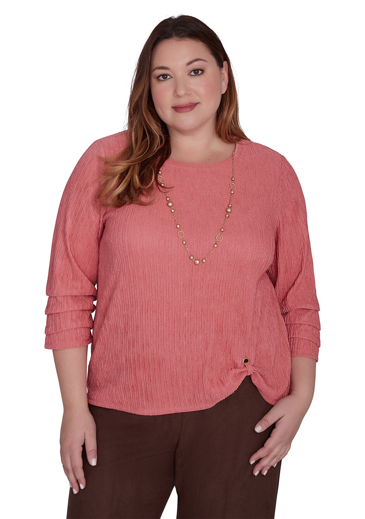 Plus Size Wine Country Solid Texture with Novelty Sleeve Top