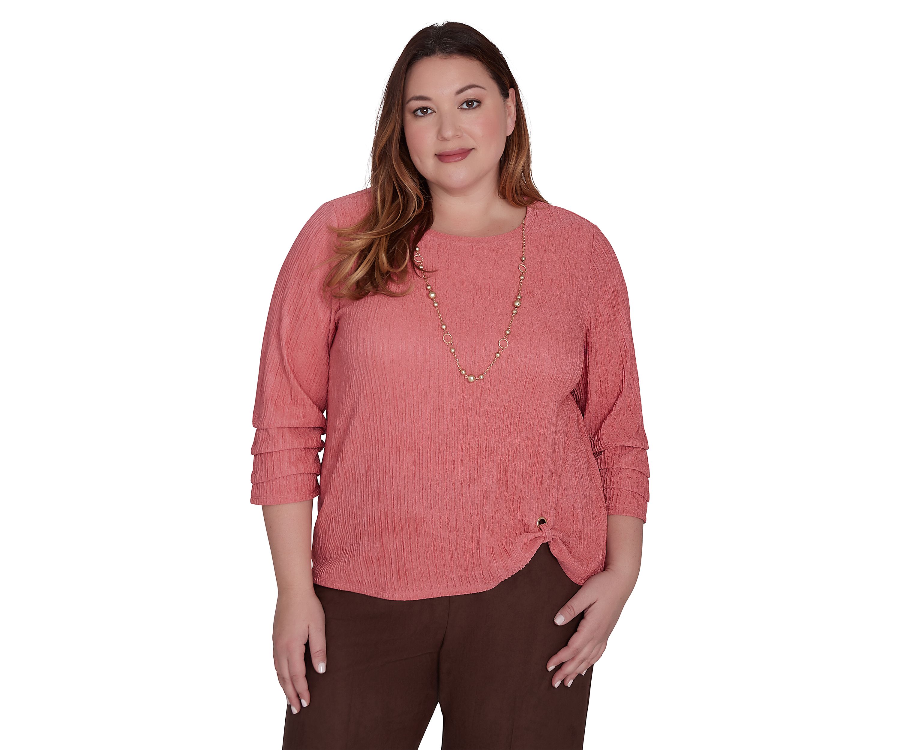 Plus Size Wine Country Solid Texture with Novelty Sleeve Top