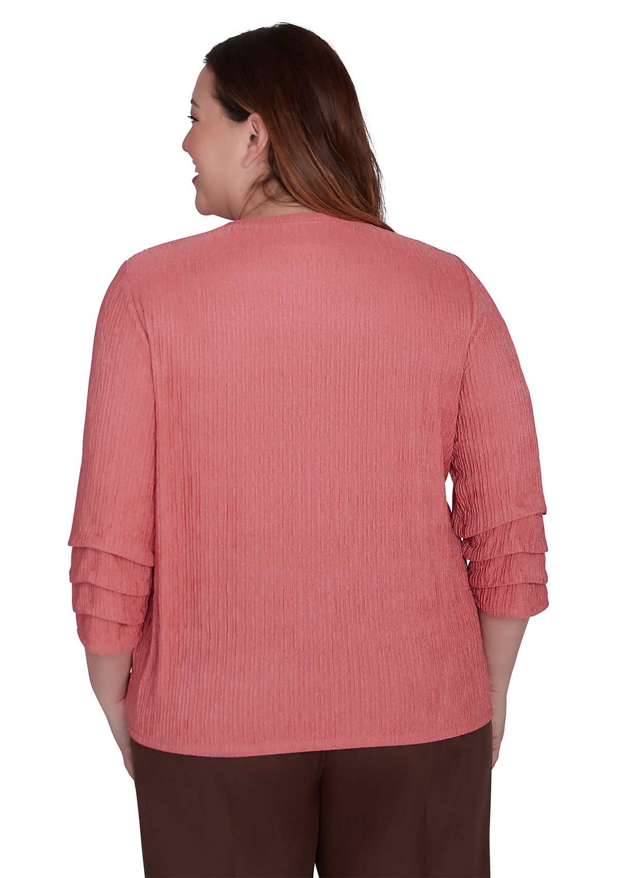 Plus Size Wine Country Solid Texture with Novelty Sleeve Top