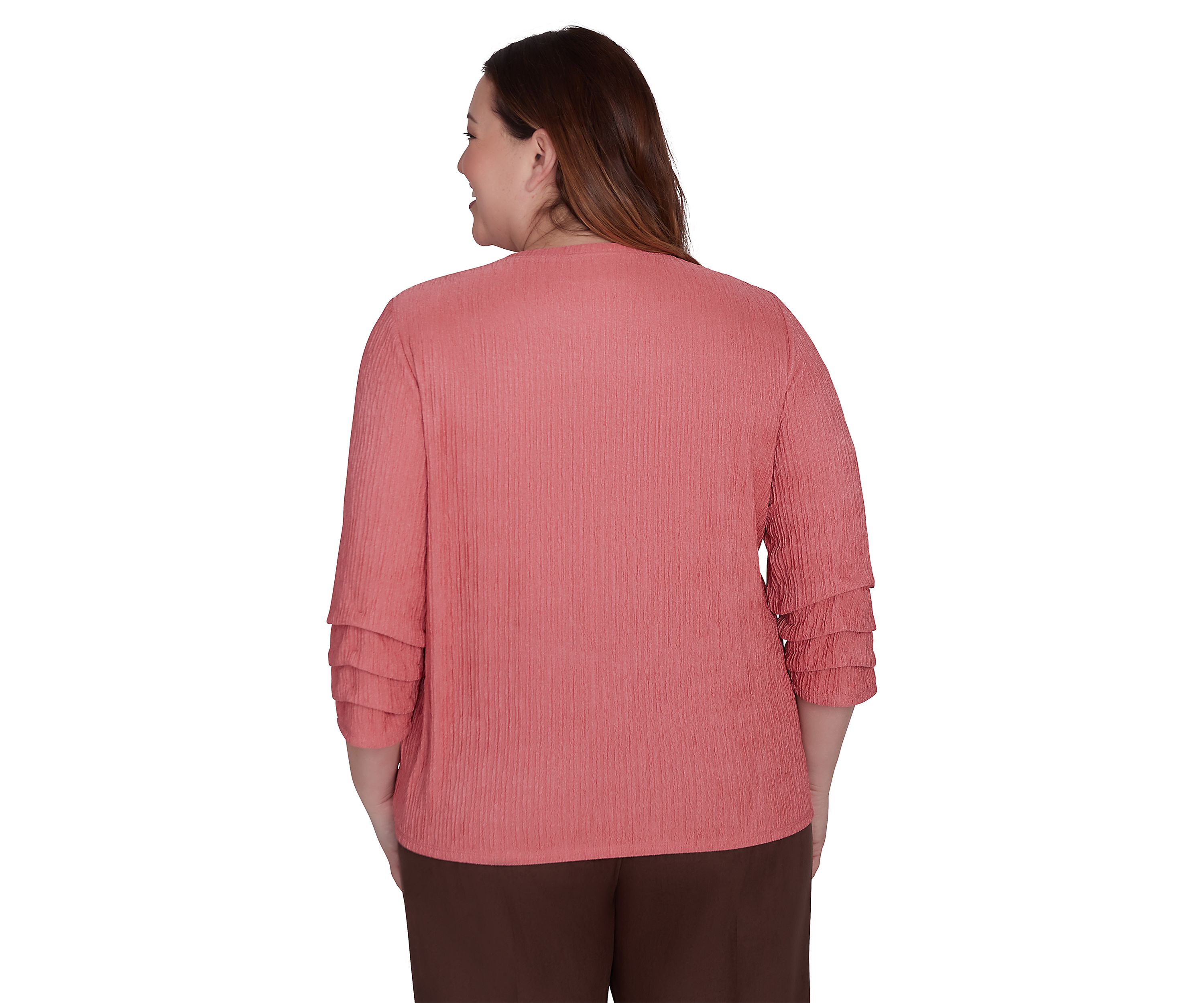 Plus Size Wine Country Solid Texture with Novelty Sleeve Top