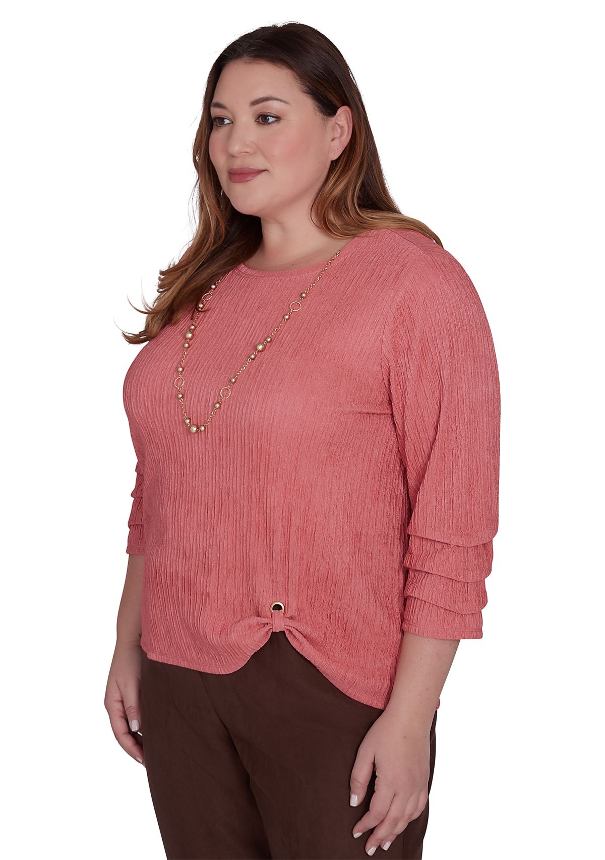 Plus Size Wine Country Solid Texture with Novelty Sleeve Top