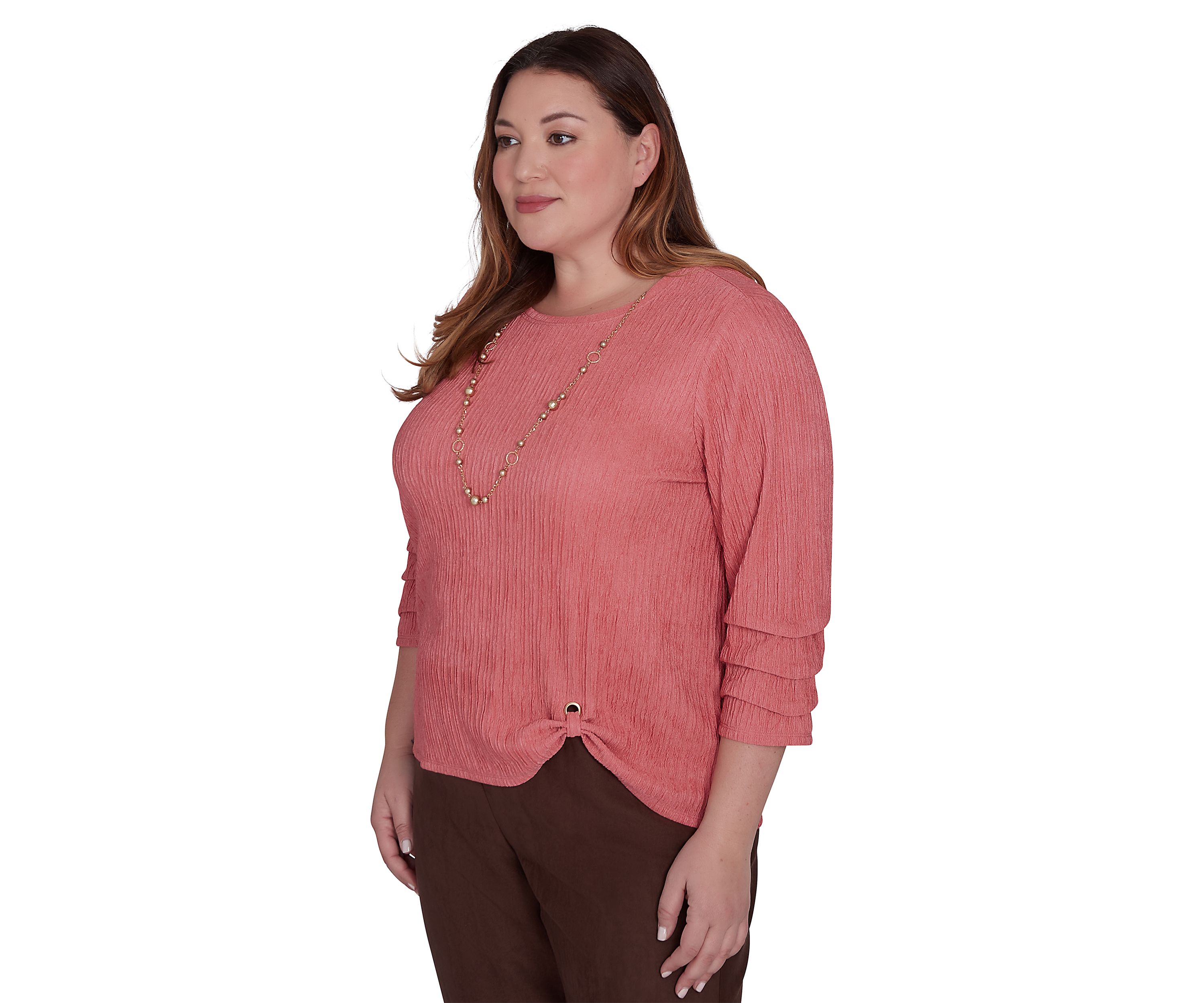 Plus Size Wine Country Solid Texture with Novelty Sleeve Top