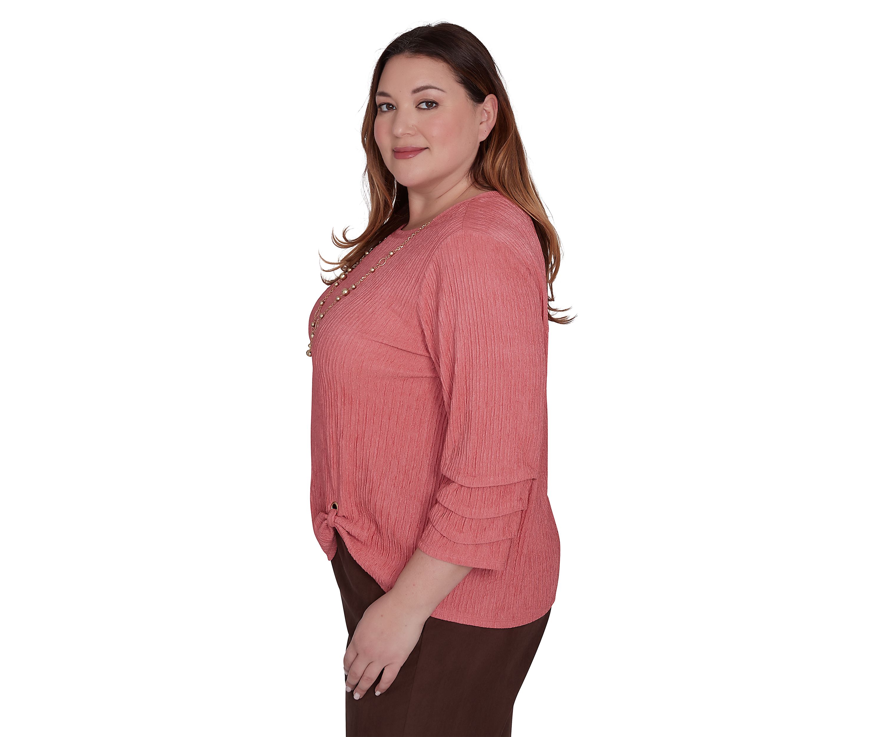 Plus Size Wine Country Solid Texture with Novelty Sleeve Top