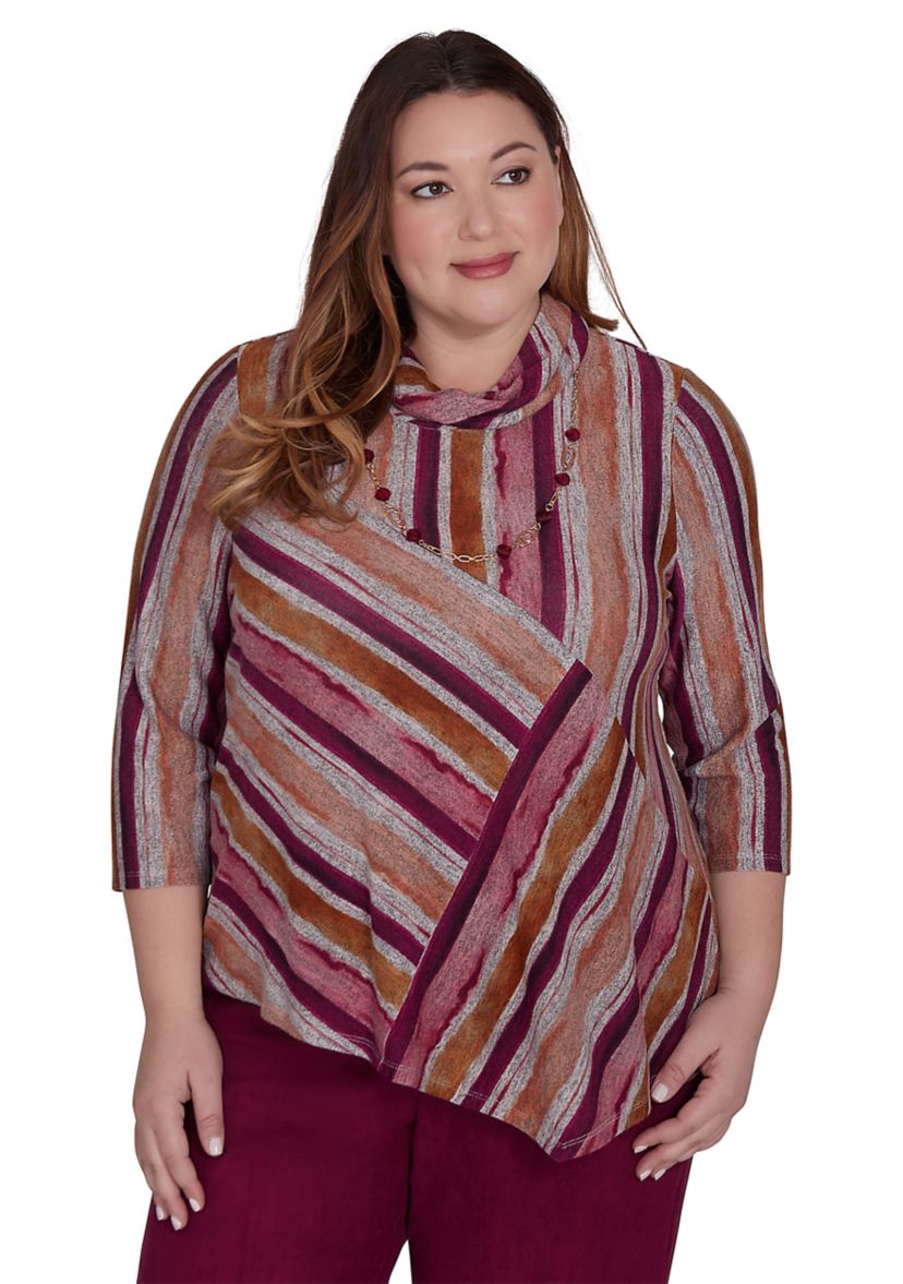 Plus Size Wine Country Melange Spliced Stripe Top