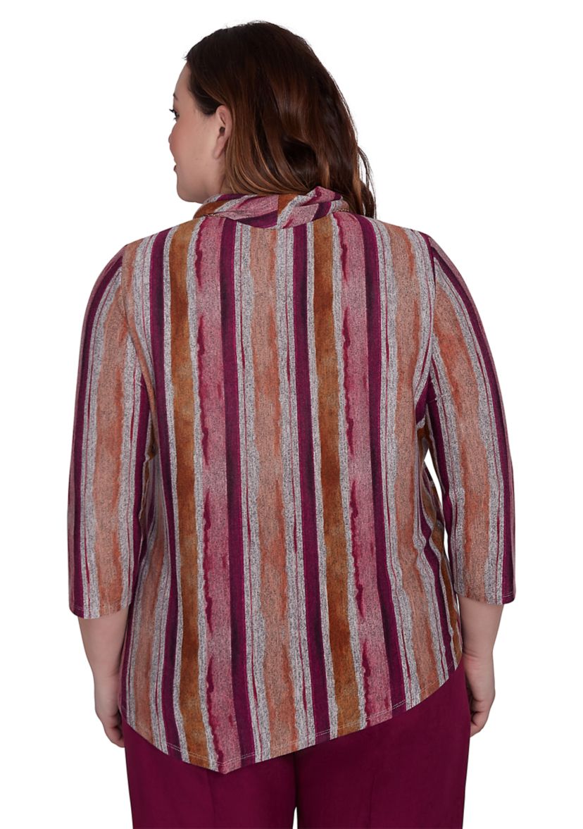 Plus Size Wine Country Melange Spliced Stripe Top
