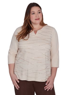 Alfred Dunner Women's Plus Size Wine Country Abstract Heat Set Top, 3X