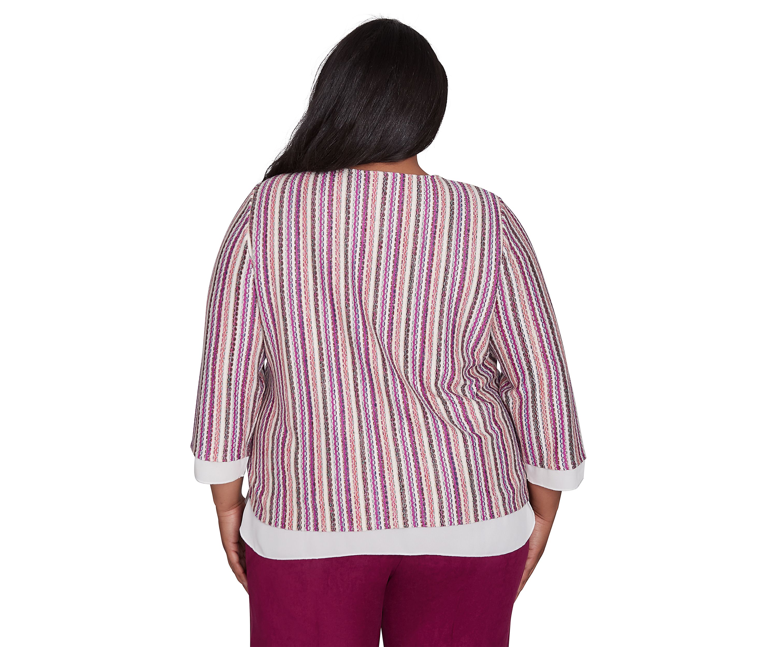 Plus Size Wine Country Stripe Metallic Texture with Woven Trim Top