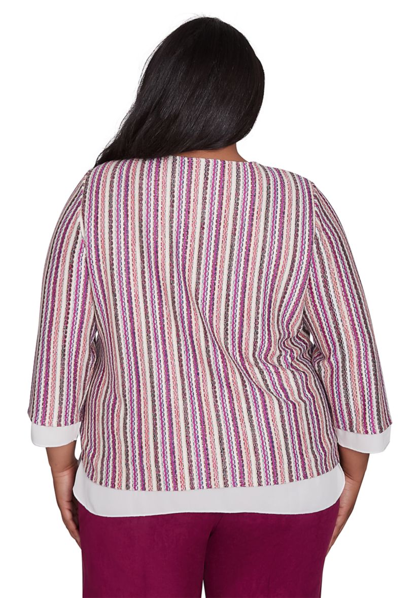 Plus Size Wine Country Stripe Metallic Texture with Woven Trim Top